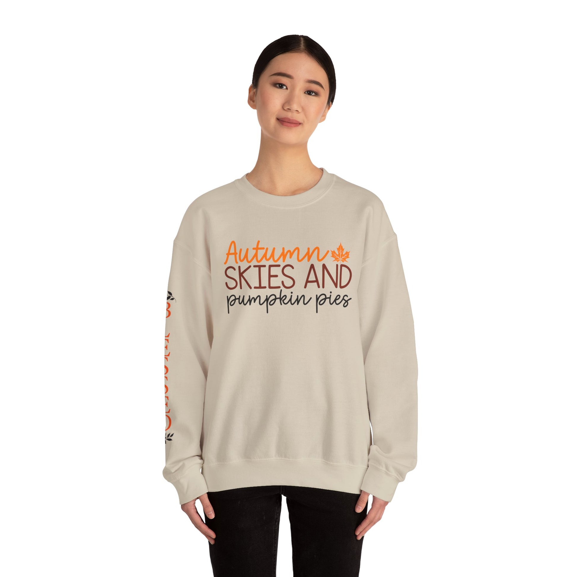 Autumn Skies Sweatshirt | Cozy Fall Apparel, Pumpkin Pies Gift, Unisex Crewneck, Perfect for Thanksgiving, Autumn Fashion - SxR Creations