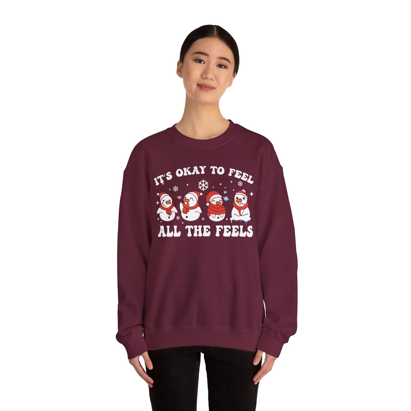 Cozy Holiday Sweatshirt - It's Okay to Feel All the Feels, Winter Comfort, Christmas Gift, Unisex Crewneck, Festive Apparel, Feel Good [...] - SxR Creations