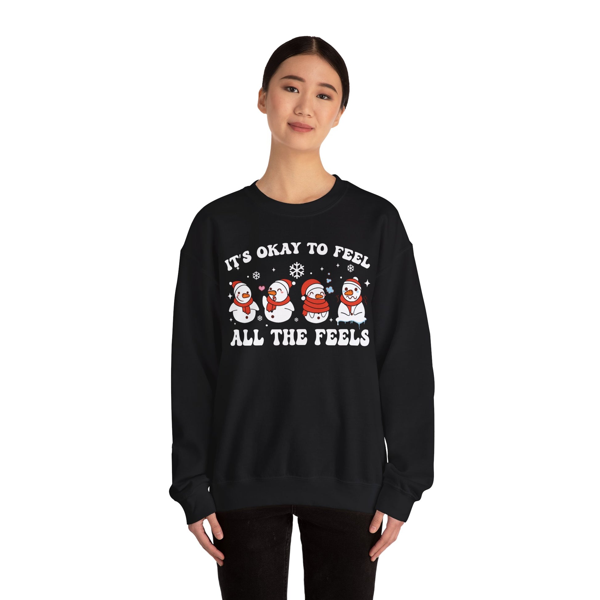 Cozy Holiday Sweatshirt - It's Okay to Feel All the Feels, Winter Comfort, Christmas Gift, Unisex Crewneck, Festive Apparel, Feel Good [...] - SxR Creations